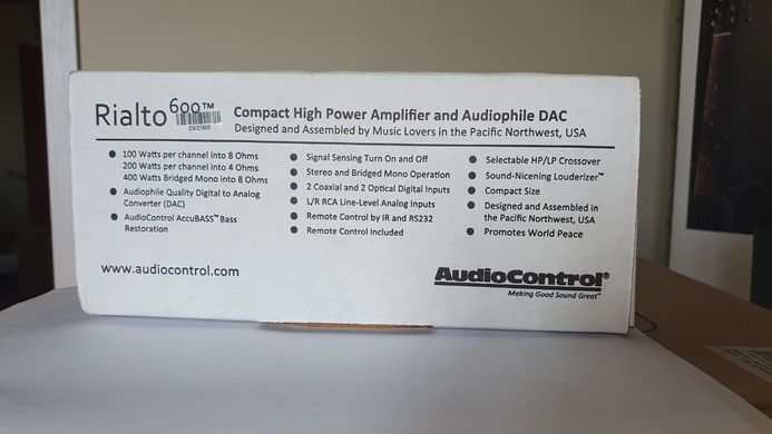 Підсилювач та ЦАП AudioControl Rialto 600 White, 3,5 мм, вихід на сабвуфер